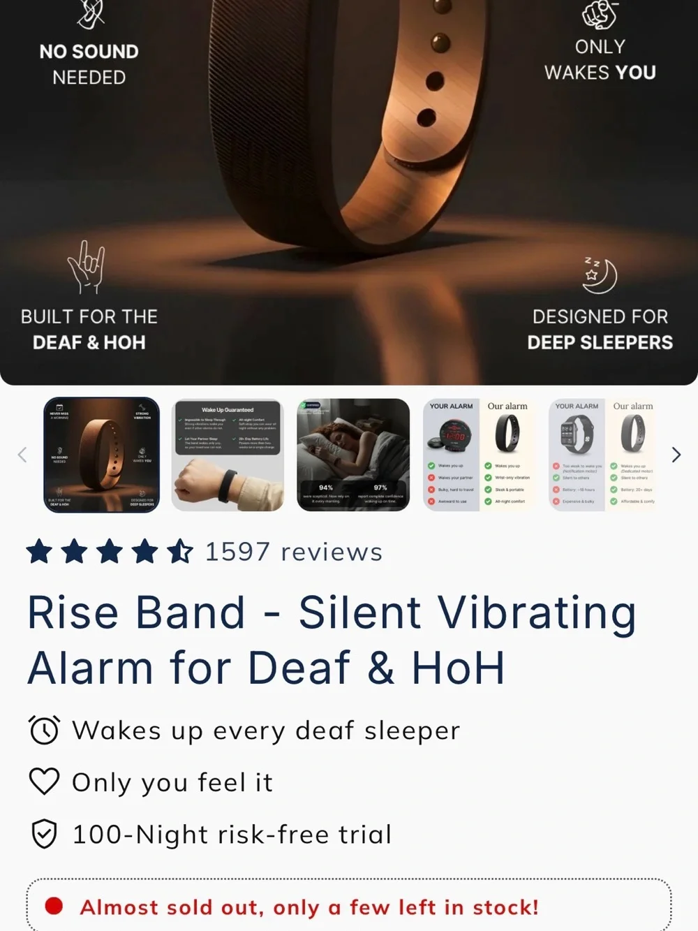 Alarm Band - Black Wristband with Silent Vibration Alerts